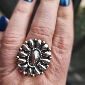 Handmade Sterling Silver 925 Native American Flower Concho Ring Size 8